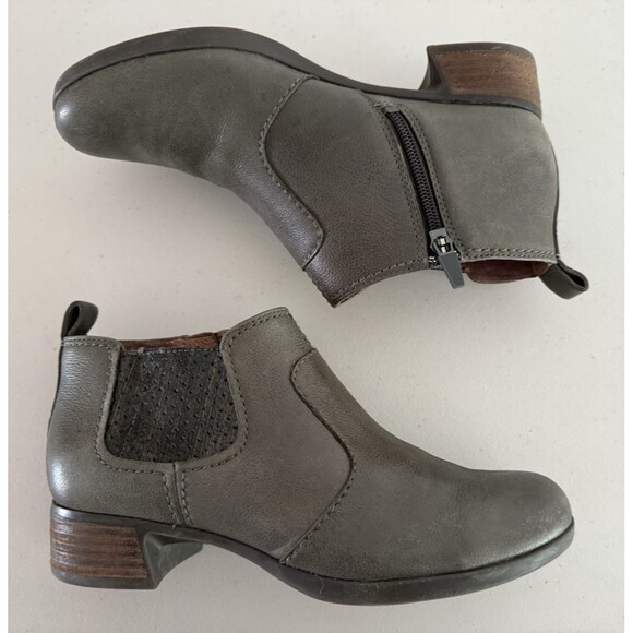 Dansko Lolas Low Rise Boots Women Size 37 Green Gray Block Heel Side Zip Booties - Picture 1 of 12